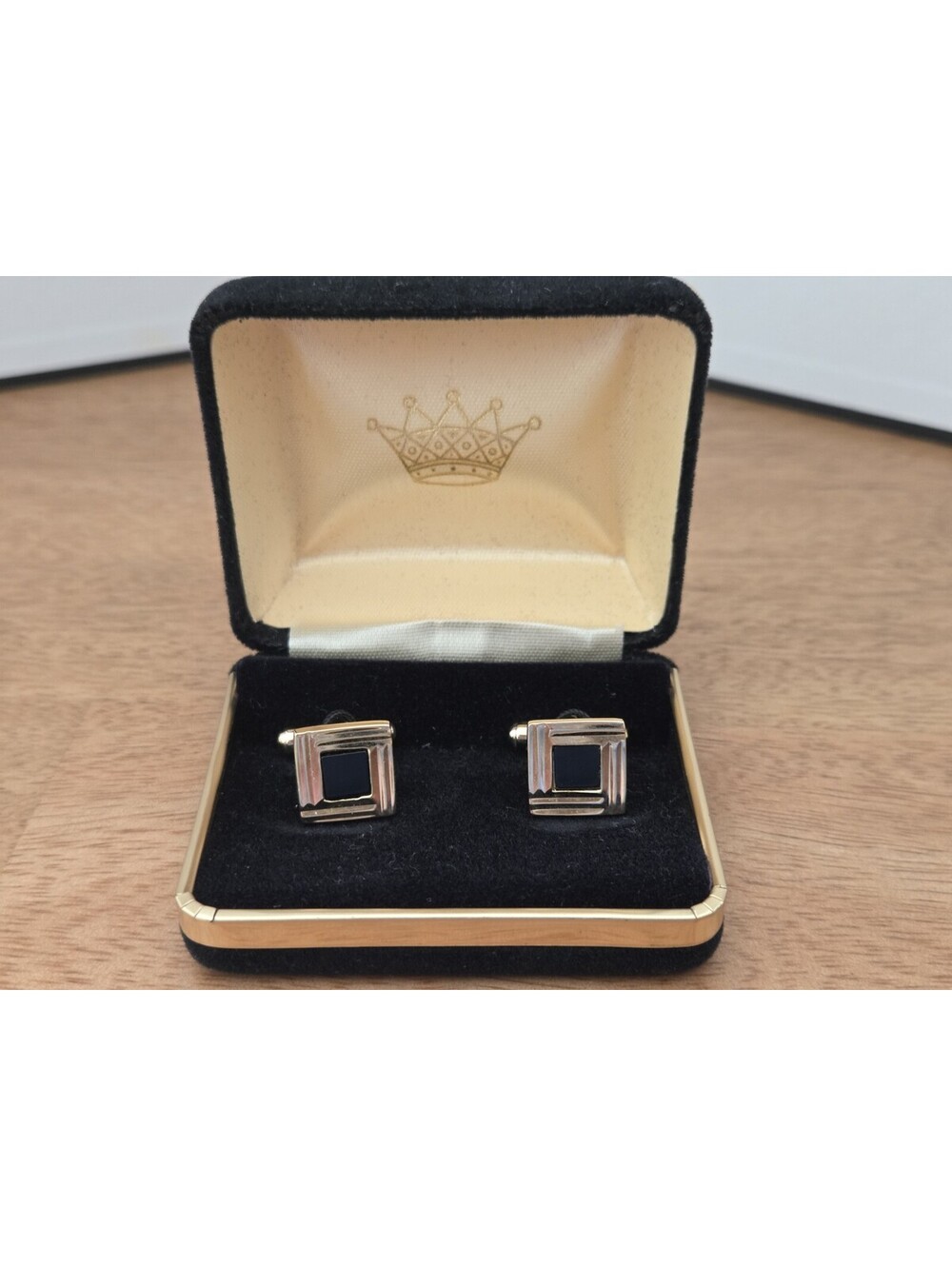 Vintage Style Gold Tone Black Enamel Square Cufflinks Men's Formal Dress